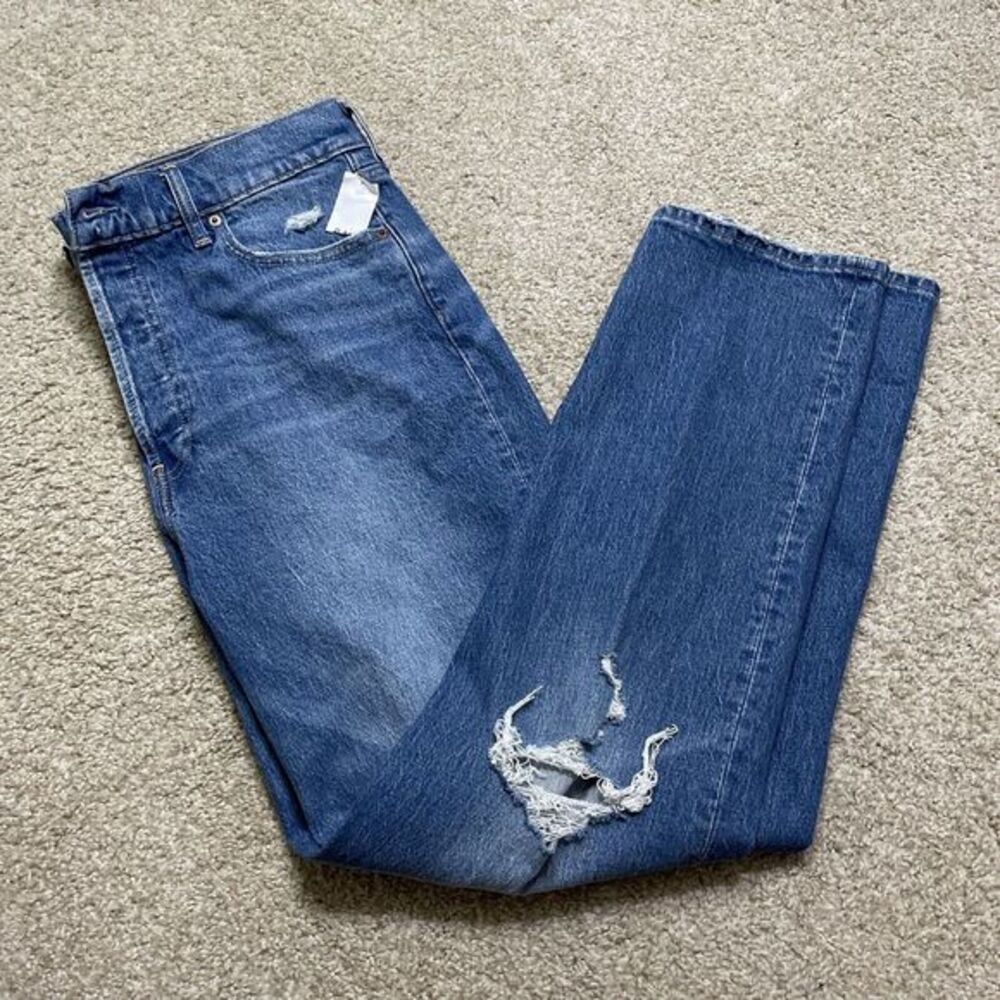 Gap High Rise Straight Medium Wash Low‎ Stretch men's 32x30 NWT Distressed
